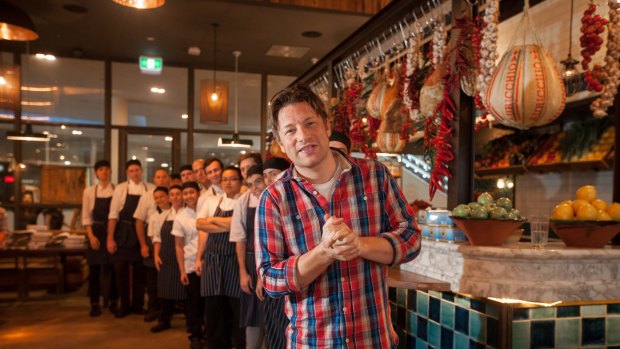 Jamie Oliver at his Jamies' Italian restaurant in Canberra.