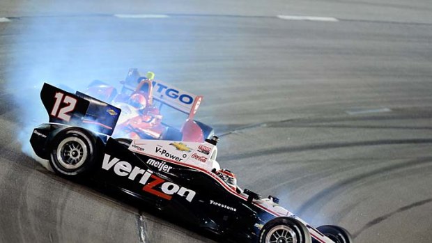 Will Power's car after it was hit by E.J. Viso of Venezuela.