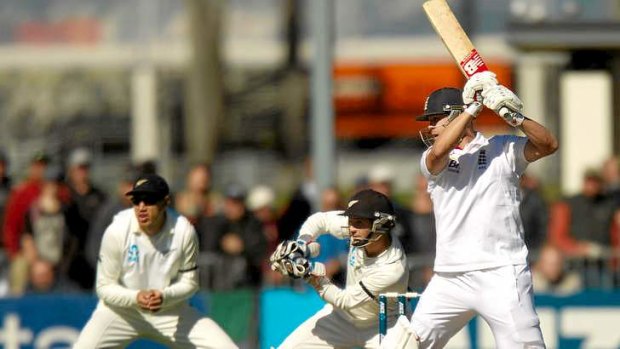 Standing firm ... England's Jonathan Trott batted through most of the first session.