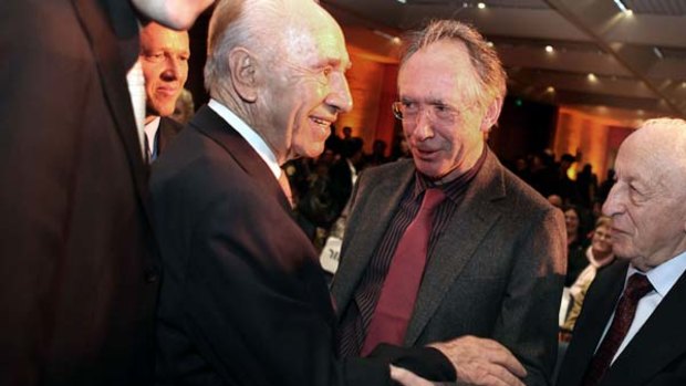 Prized ... Ian McEwan, centre, with Israeli President Shimon Peres.