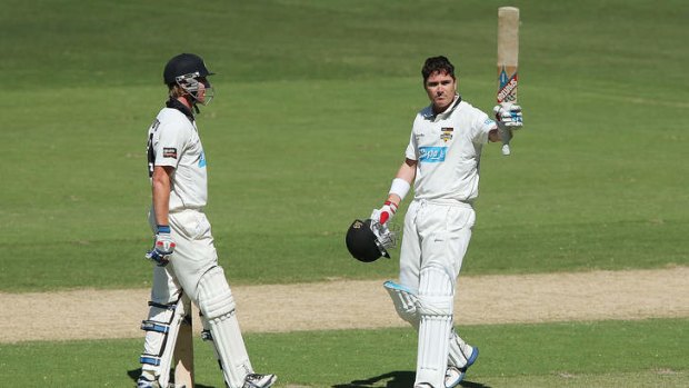 Marcus North celebrates a century against the Redbacks earlier this month.