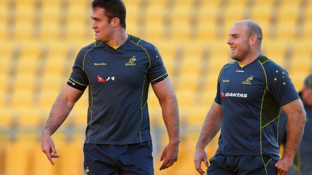 Frustrated: Wallabies James Horwill and Stephen Moore at the captain's run at Westpac Stadium in Wellington on Friday.