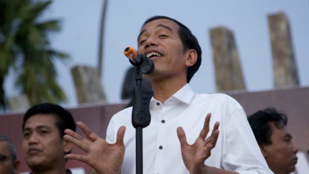 Jokowi speaks to supporters on Wednesday.
