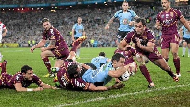 High point: James McManus scored for NSW but it wasn’t enough to deny the Maroons.
