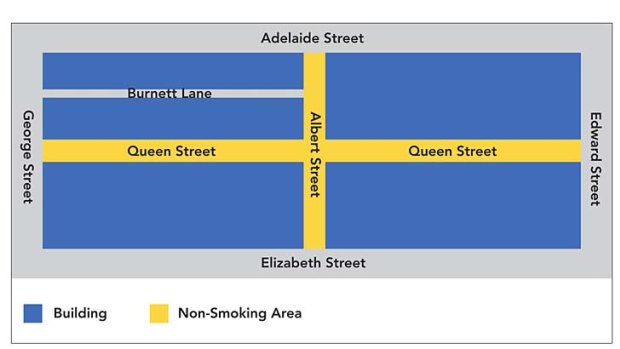 Designated smoke-free zones in the Queen Street Mall.