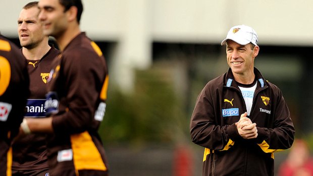 Happy at Hawthorn: Alastair Clarkson at training yesterday.