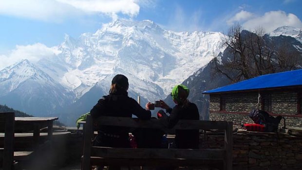 Sneap peak ... sharing a cuppa with a view of Annapurna II.