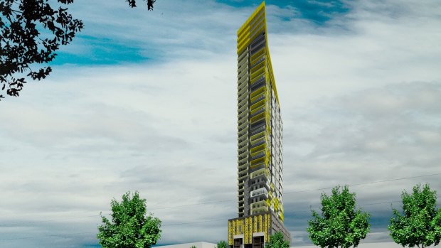 An artist's impression of the 40-level high rise proposed for 199-201 Normanby Road in Fishermans Bend. 