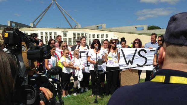 Single Parent Action Group protesters rally outside parliament.