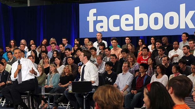 Wooing the youth vote . . . Barack Obama with Facebook's chief executive, Mark Zuckerberg.