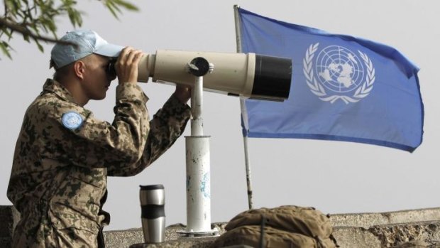 A European member of the UN peacekeeping force on the Golan Heights.