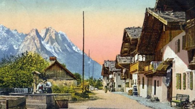 Home town: A painted photographic postcard of Garmisch, where Strauss lived.