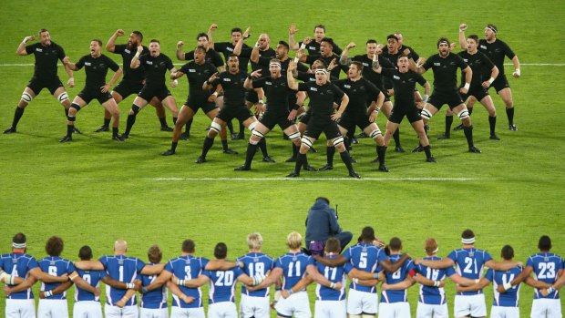 Real deal: The All Blacks perform the haka before their World Cup match against Namibia.