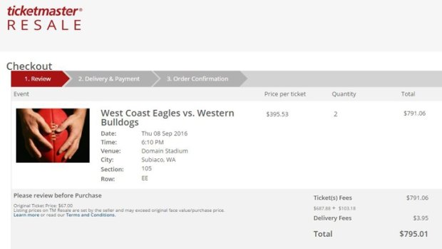 Tickets to West Coast's home final in 2016 also sold for many times the face value online.