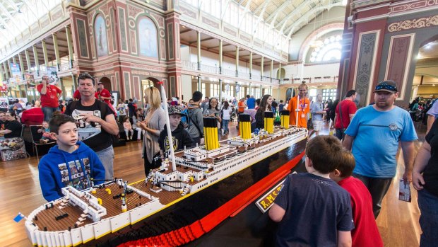 Lego pieces on display at the Royal Exhibition Building.