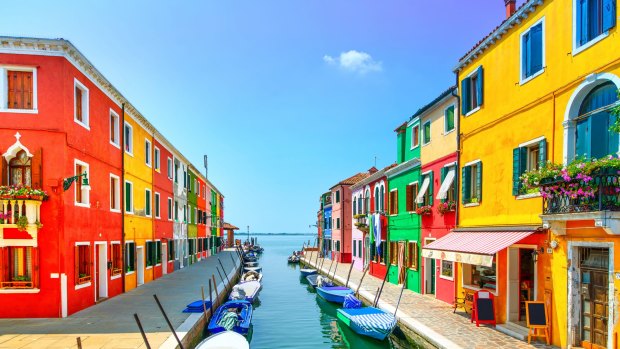 Brightly coloured houses lined the streets on the Island of Burano near Venice.