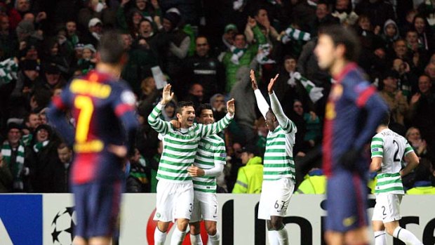 Celebrate good times: Celtic's Tony Watt after scoring the winner against Barcelona.
