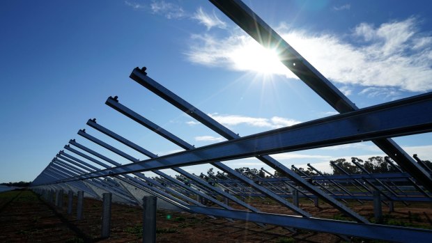Lining up: AGL's Nyngan solar array awaits PV panels.