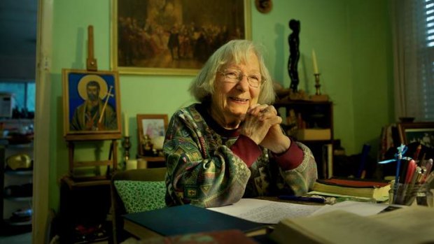 From the Greek: Sculptor and translator Elizabeth Edwards in her living room.