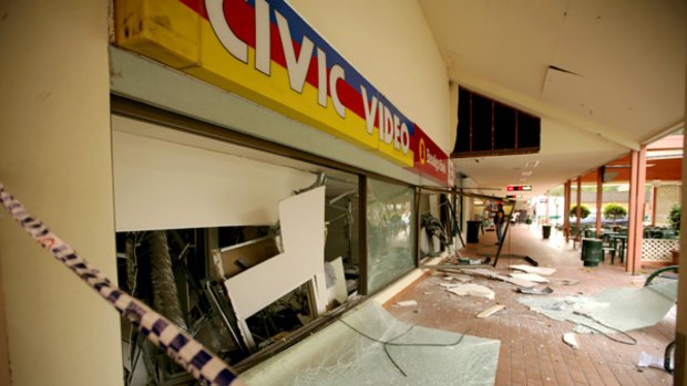 Extensive damage ... an ATM has been blown up in Belrose.