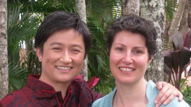 ''I am a public figure and these sorts of things come with the territory. But she's not'' ... Penny Wong with her partner, Sophie Allouache.
