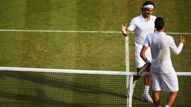 Chasing an eight Wimbledon title: Roger Federer easily beat Milos Raonic.