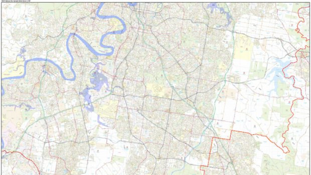 A map of the projected flood area in Brisbane's south, released by the Brisbane City Council on Sunday, January  27, 2013.
