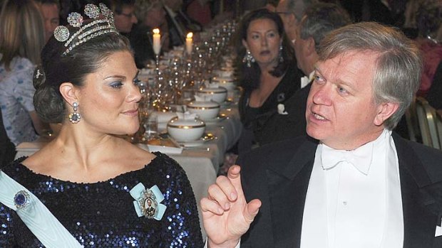 Crown Princess Victoria of Sweden and Australian Nobel Prize for Physics laureate Brian Schmidt at the Nobel Prize Banquet in Stockholm.