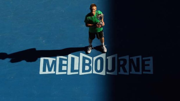"Luke Saville won his second junior grand slam title when he added the Australian Open on Saturday to last year's Wimbledon title."