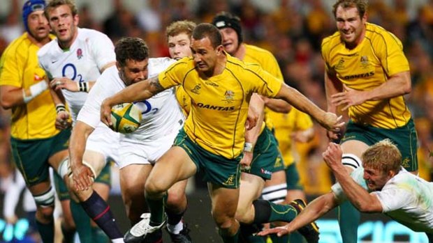 Backline blitz . . .  Quade Cooper was the difference between victory and defeat for the Wallabies.