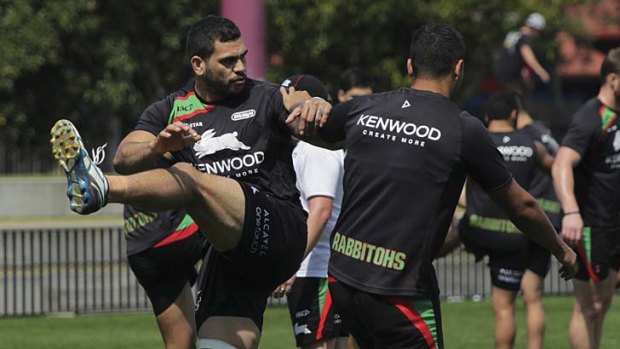 Sunday session: Greg Inglis goes through his paces at Redfern Oval.