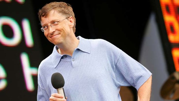 US software billionaire Bill Gates addresses the crowd during the Live8 concert in Hyde Park, London.