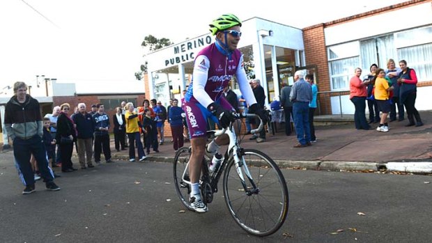 On his bike: Tony Abbott at the Pollie Peddle ride in Merino.