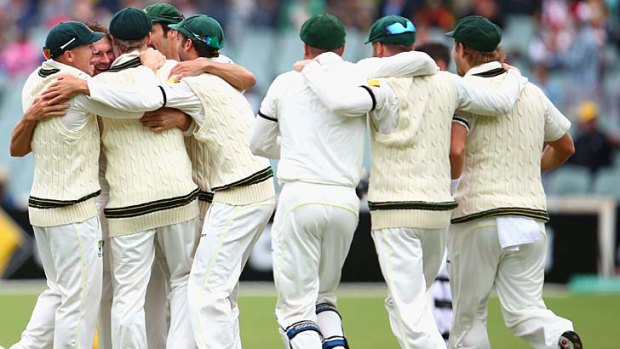 Australia celebrates victory in the second Test.