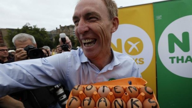 Labour MP Jim Murphy addresses a crowd during a tour to promote the case for Scotland to remain part of Britain.