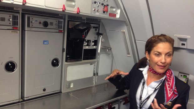 COFFEE PERKS: A built-in espresso machine in an American Airlines Airbus A321 at Los Angeles International Airport.