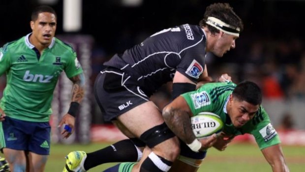 On the attack: Malakai Fekitoa was among the Highlanders' best during Friday's upset win over the Sharks.