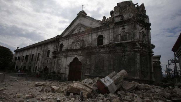A view of the damaged Basilica Minore of Sto Nino de Cebu.