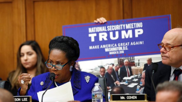 Representative Sheila Jackson Lee questions Attorney General Jeff Sessions during a House Judiciary Committee hearing on Capitol Hill.
