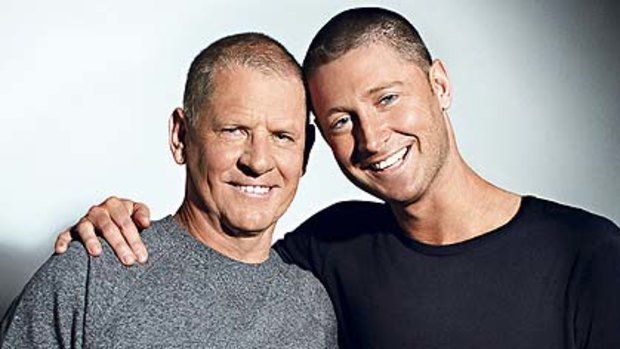 Like father, like Pup ... Les and Michael Clarke on the Bonds shoot.