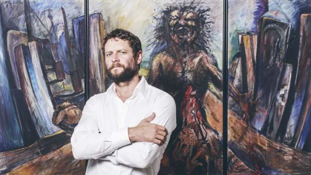 Ben Quilty with the work he created as a teenager.