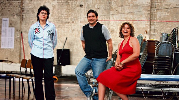 Playwright Alana Valentine, director Wesley Enoch and Leah Purcell in rehearsals for <i>Paramatta Girls</i> at Belvoir St Theatre in 2007.