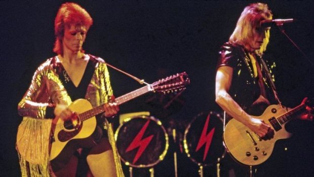David Bowie as Ziggy Stardust with Mick Ronson (right) in 1972.