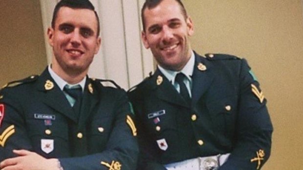 Canadian soldier Nathan Cirillo, right, in uniform in one of his last Instagram posts with an unidentified colleague. 