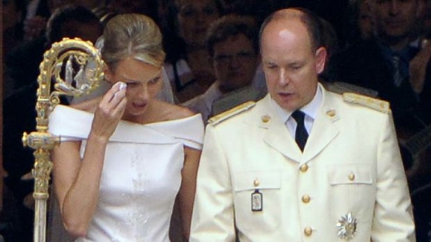Tears ... Princess Charlene cries after her wedding.