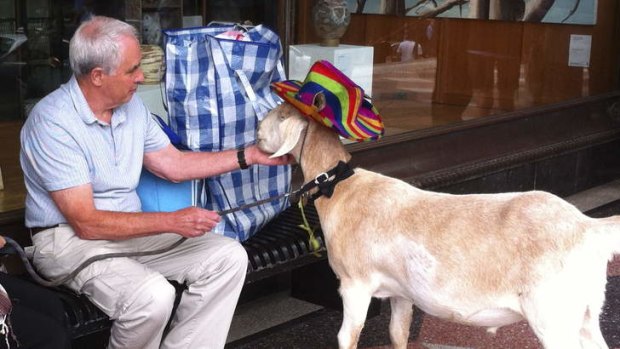 Bleating not guilty ... Gary with John, the father of goat owner "Jimbo Bazoobi".
