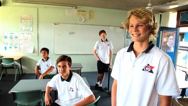 Literate lads: Students (from left) Tristan Godoy, 14, Marley Peterson, 15, Matthew Murphy, 15 and Owen Sheather, 15, at the Balgowlah Boys Campus.