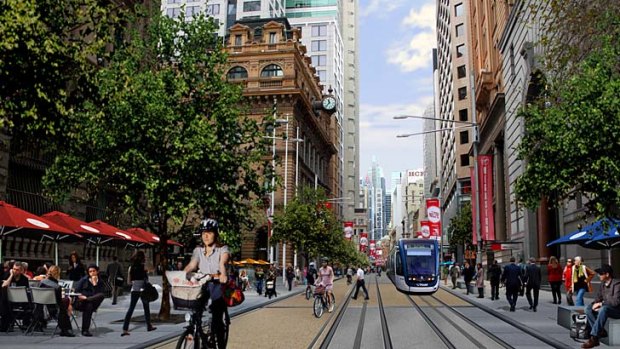 Sydney to regain trams ... an artist impression of light rail in the CBD.