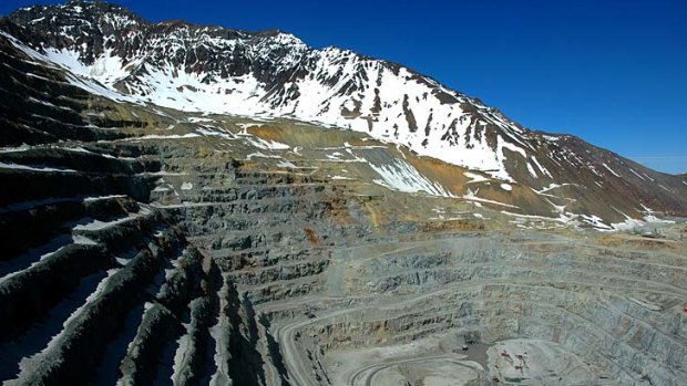 Vehicles sit at the bottom of the Anglo American PLC Los Bronces (Minera Sur Andes) copper mine in central Chile.