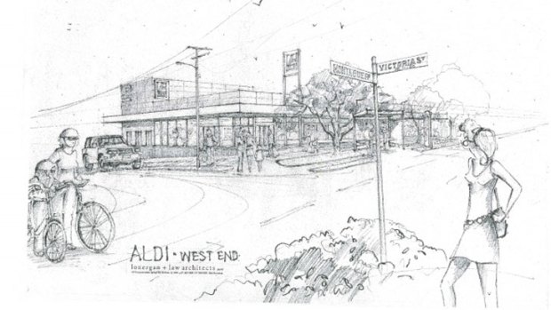 An artist's sketch of the proposed Aldi store in West End.